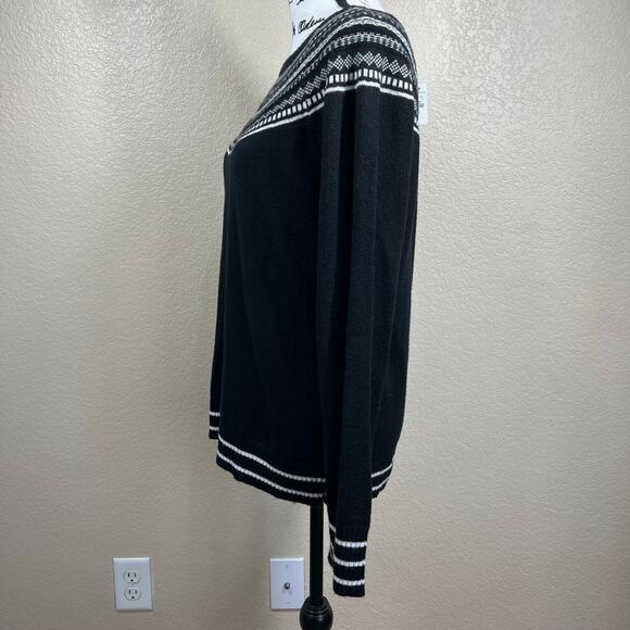 Talbots Black Crewneck knit  Sweater  Spirited Fair Isle lightweight size L - Picture 9 of 9